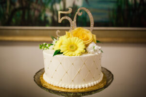 Yellow cake flowers for anniversary party.