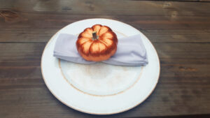 Pumpkin place setting for Thanksgiving.