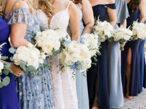 Romantic white bridal and bridesmaid bouquets in St. Petersburg, Florida.