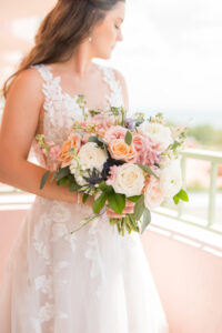 Romantic pastel garden style bridal bouquet at the Vinoy in St. Petersburg, Florida.