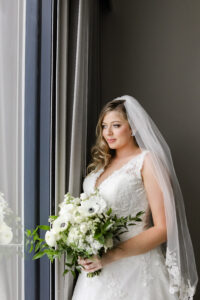 Romantic all white bridal bouquet with anemones in Tampa, Florida.
