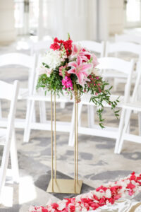 Indoor wedding pink aisle arrangement at Vinoy, St. Petersburg