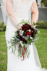 Moody, organic and burgandy bridal bouquet in Tampa, Florida.