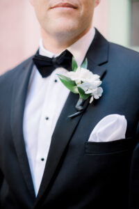 White romantic groom's boutonniere in St. Petersburg, Florida.