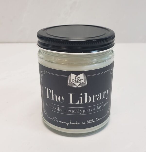 9 oz giftable candle called The Library from Fly Paper Products